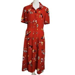 CAbi Red Floral Button-Up Midi Dress - Size S